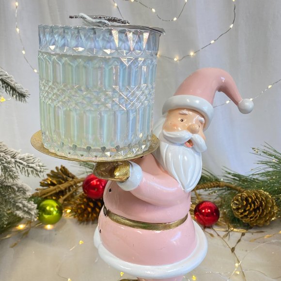 Christmas Holiday Pink Gold Santa Holding Serving Tray Display Stand NEW - Picture 7 of 16